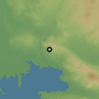 Shaded relief of the 53 km around Neokhoroúda, drawn from the GMTED2010 grid