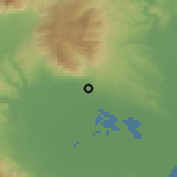 Shaded relief of the 53 km around Néos Milótopos, drawn from the GMTED2010 grid