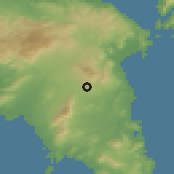 Shaded relief of the 54 km around Anthoúsa, drawn from the GMTED2010 grid
