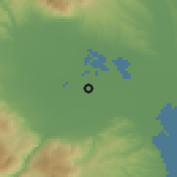 Shaded relief of the 53 km around Nisíon, drawn from the GMTED2010 grid