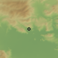 Shaded relief of the 53 km around Oikhalía, drawn from the GMTED2010 grid