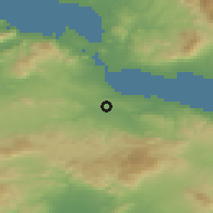Shaded relief of the 54 km around Oinófita, drawn from the GMTED2010 grid