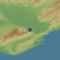 Shaded relief of the 53 km around Antifílippoi, drawn from the GMTED2010 grid