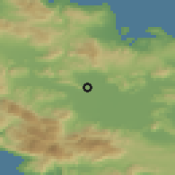 Shaded relief of the 54 km around Orkhomenós, drawn from the GMTED2010 grid