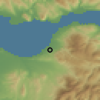 Shaded relief of the 54 km around Ovriá, drawn from the GMTED2010 grid