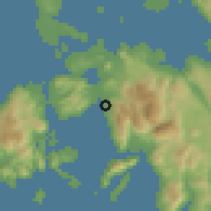 Shaded relief of the 54 km around Pálairos, drawn from the GMTED2010 grid