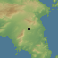 Shaded relief of the 54 km around Pallíni, drawn from the GMTED2010 grid