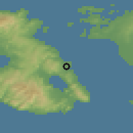 Shaded relief of the 54 km around Pámfila, drawn from the GMTED2010 grid