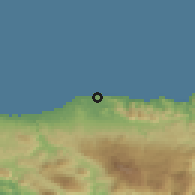 Shaded relief of the 55 km around Pánormos, drawn from the GMTED2010 grid