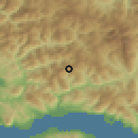 Shaded relief of the 54 km around Pappadátai, drawn from the GMTED2010 grid