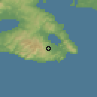 Shaded relief of the 54 km around Pappádos, drawn from the GMTED2010 grid