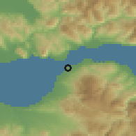 Shaded relief of the 54 km around Antírrion, drawn from the GMTED2010 grid