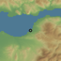 Shaded relief of the 54 km around Paralía, drawn from the GMTED2010 grid