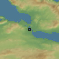 Shaded relief of the 54 km around Paralía Aulídos, drawn from the GMTED2010 grid