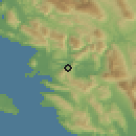 Shaded relief of the 53 km around Parapótamos, drawn from the GMTED2010 grid