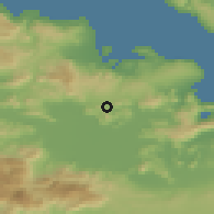 Shaded relief of the 54 km around Paúlos, drawn from the GMTED2010 grid