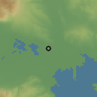 Shaded relief of the 53 km around Pélla, drawn from the GMTED2010 grid