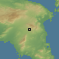 Shaded relief of the 54 km around Pentéli, drawn from the GMTED2010 grid