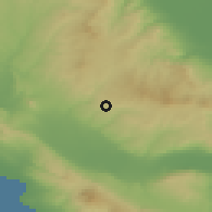 Shaded relief of the 53 km around Pénte Vrísai, drawn from the GMTED2010 grid