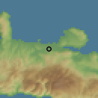 Shaded relief of the 55 km around Perivólia, drawn from the GMTED2010 grid