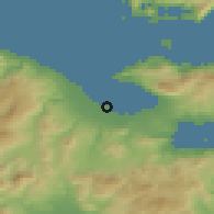Shaded relief of the 54 km around Periyiálion, drawn from the GMTED2010 grid