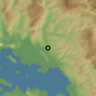 Shaded relief of the 54 km around Péta, drawn from the GMTED2010 grid