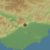Shaded relief of the 53 km around Petrokhórion, drawn from the GMTED2010 grid