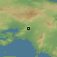 Shaded relief of the 54 km around Petroúpoli, drawn from the GMTED2010 grid