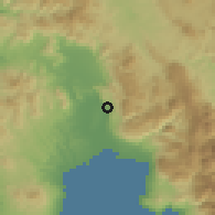 Shaded relief of the 54 km around Arfará, drawn from the GMTED2010 grid