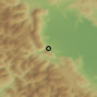 Shaded relief of the 53 km around Píli, drawn from the GMTED2010 grid