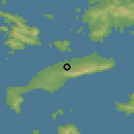 Shaded relief of the 54 km around Pilíon, drawn from the GMTED2010 grid