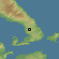 Shaded relief of the 54 km around Argalastí, drawn from the GMTED2010 grid