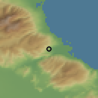 Shaded relief of the 53 km around Piryetós, drawn from the GMTED2010 grid