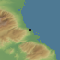 Shaded relief of the 53 km around Platamón, drawn from the GMTED2010 grid