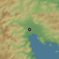 Shaded relief of the 54 km around Árgos, drawn from the GMTED2010 grid