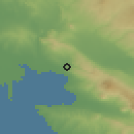 Shaded relief of the 53 km around Políkhni, drawn from the GMTED2010 grid