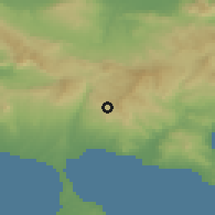 Shaded relief of the 53 km around Políyiros, drawn from the GMTED2010 grid