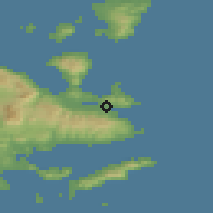 Shaded relief of the 54 km around Póros, drawn from the GMTED2010 grid