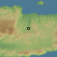 Shaded relief of the 55 km around Profítis Ilías, drawn from the GMTED2010 grid