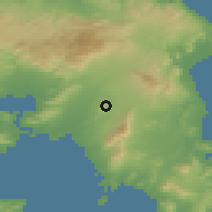 Shaded relief of the 54 km around Psikhikón, drawn from the GMTED2010 grid