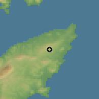 Shaded relief of the 54 km around Psínthos, drawn from the GMTED2010 grid