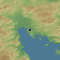 Shaded relief of the 54 km around Ária, drawn from the GMTED2010 grid