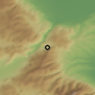 Shaded relief of the 53 km around Rizómata, drawn from the GMTED2010 grid