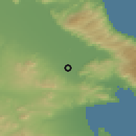 Shaded relief of the 53 km around Rizómilos, drawn from the GMTED2010 grid