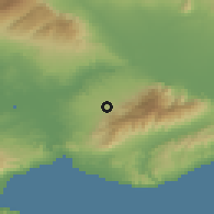 Shaded relief of the 53 km around Rodolívos, drawn from the GMTED2010 grid