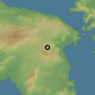 Shaded relief of the 54 km around Rodópolis, drawn from the GMTED2010 grid