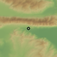 Shaded relief of the 53 km around Rodópolis, drawn from the GMTED2010 grid
