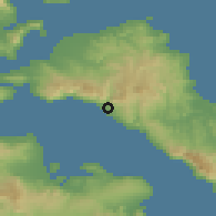Shaded relief of the 54 km around Roviaí, drawn from the GMTED2010 grid