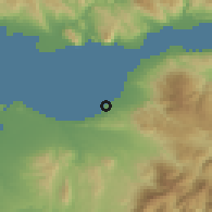 Shaded relief of the 54 km around Royítika, drawn from the GMTED2010 grid
