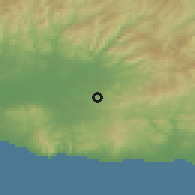 Shaded relief of the 53 km around Sápai, drawn from the GMTED2010 grid